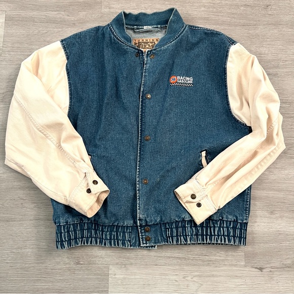 TURNING POINT Other - TURNING POINT 76 RACING GASOLINE VINTAGE Denim Jacket CREAM Sleeves SIZE LARGE